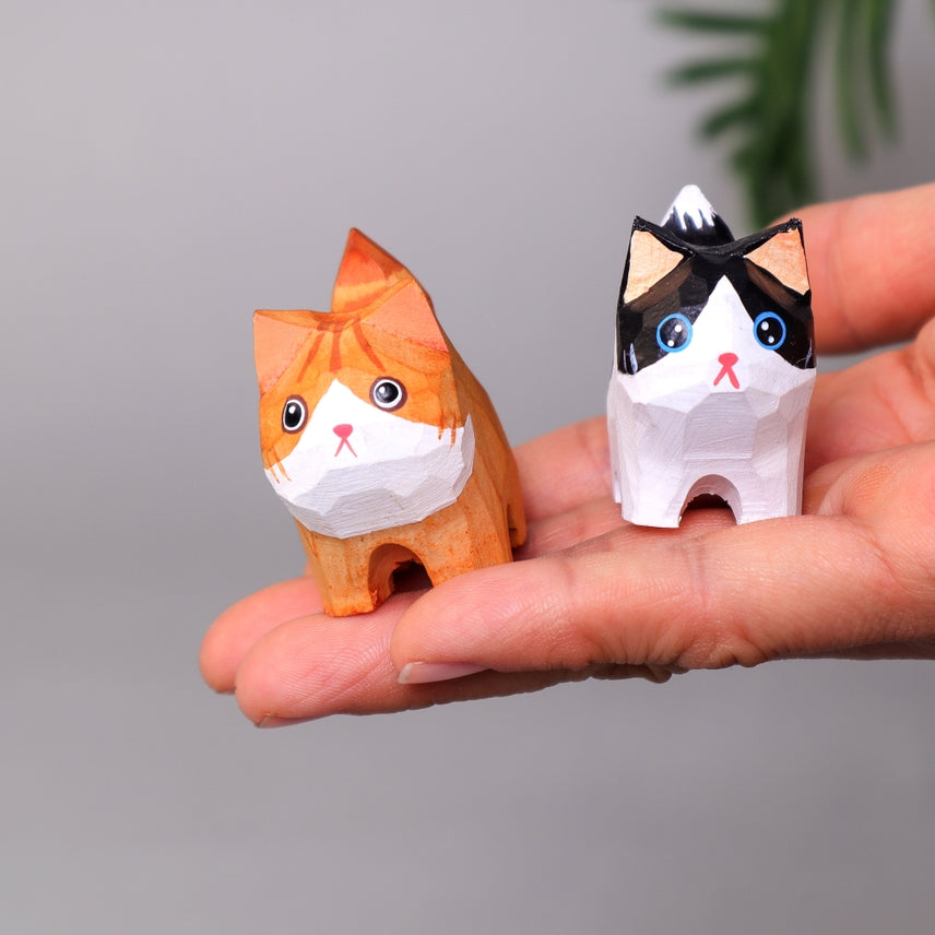 Hand-Carved Wooden Cat Figurines – Set of 2 Handmade in USA