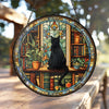 Black Cat & Book Stained Glass Suncatcher – Gothic Window Hanging for Book Lovers & Librarian Decor