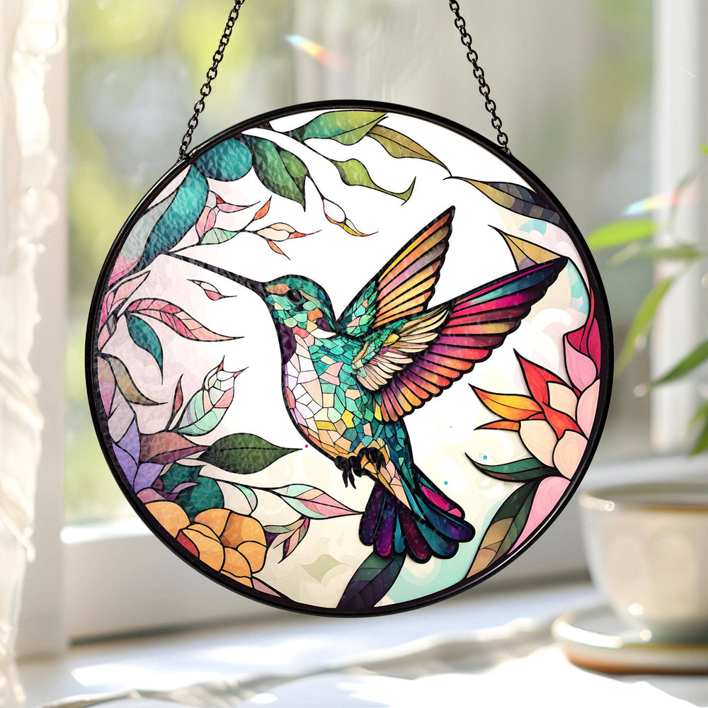Fluttering Hummingbird Stained Glass Suncatcher – Gift for Bird Lovers
