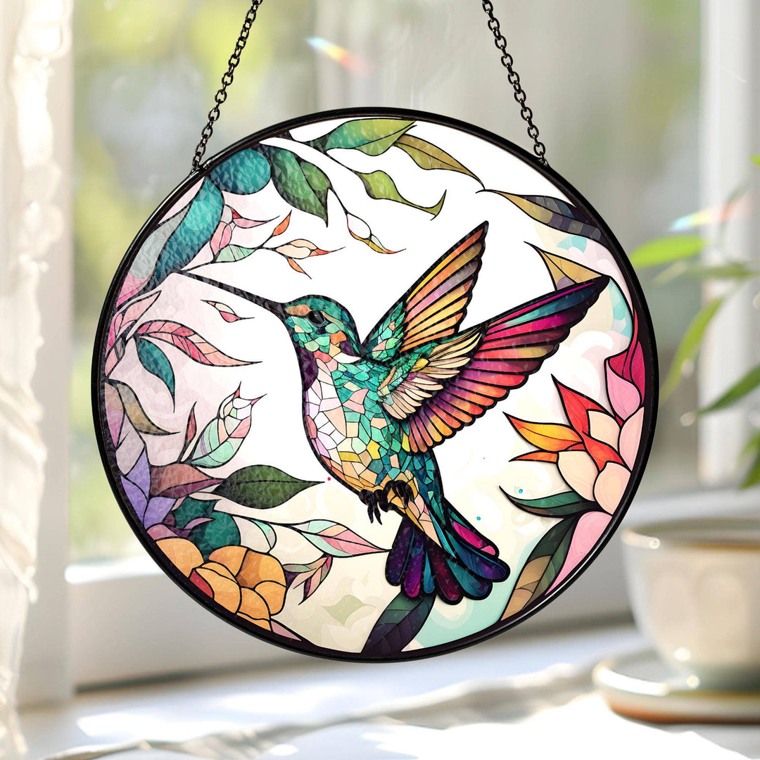Fluttering Hummingbird Stained Glass Suncatcher – Gift for Bird Lovers