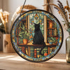 Black Cat & Book Stained Glass Suncatcher – Gothic Window Hanging for Book Lovers & Librarian Decor