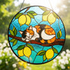 Cat Mom Suncatcher – Sleeping Kitty on Lemon Tree | Stained Glass Window Decor