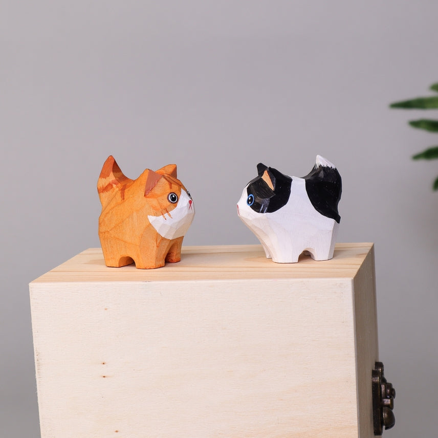 Hand-Carved Wooden Cat Figurines – Set of 2 Handmade in USA