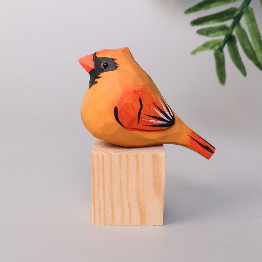 Hand-Carved Wooden Cardinal Bird Figurines with Perch – Handmade in USA