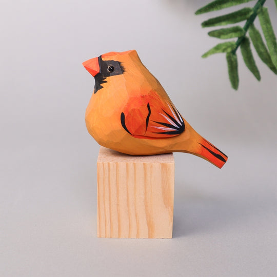 Hand-Carved Wooden Cardinal Bird Figurines with Perch – Handmade in USA