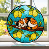 Cat Mom Suncatcher – Sleeping Kitty on Lemon Tree | Stained Glass Window Decor